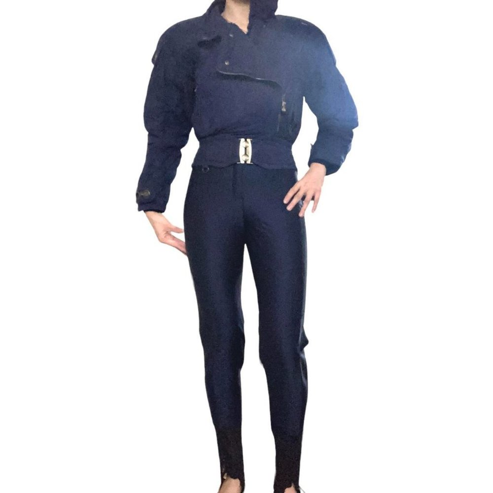vintage skea of paris snow bunny suede dark purple blue ski suit size S